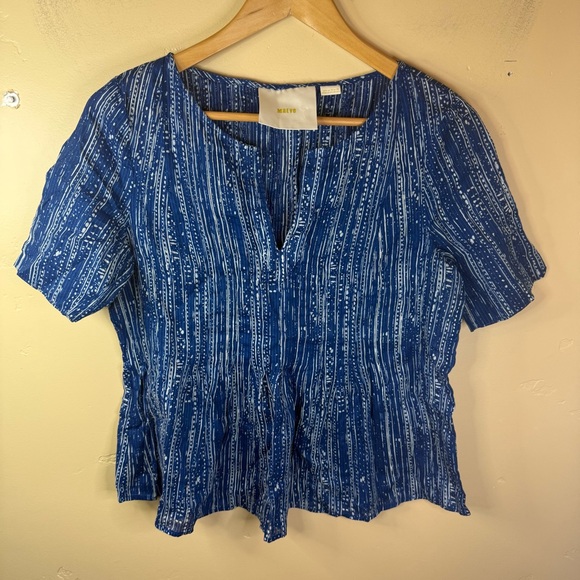 Anthropologie Maeve Boho Blue Island Orchid Split Neck Blouse Size US 6 - Picture 2 of 7